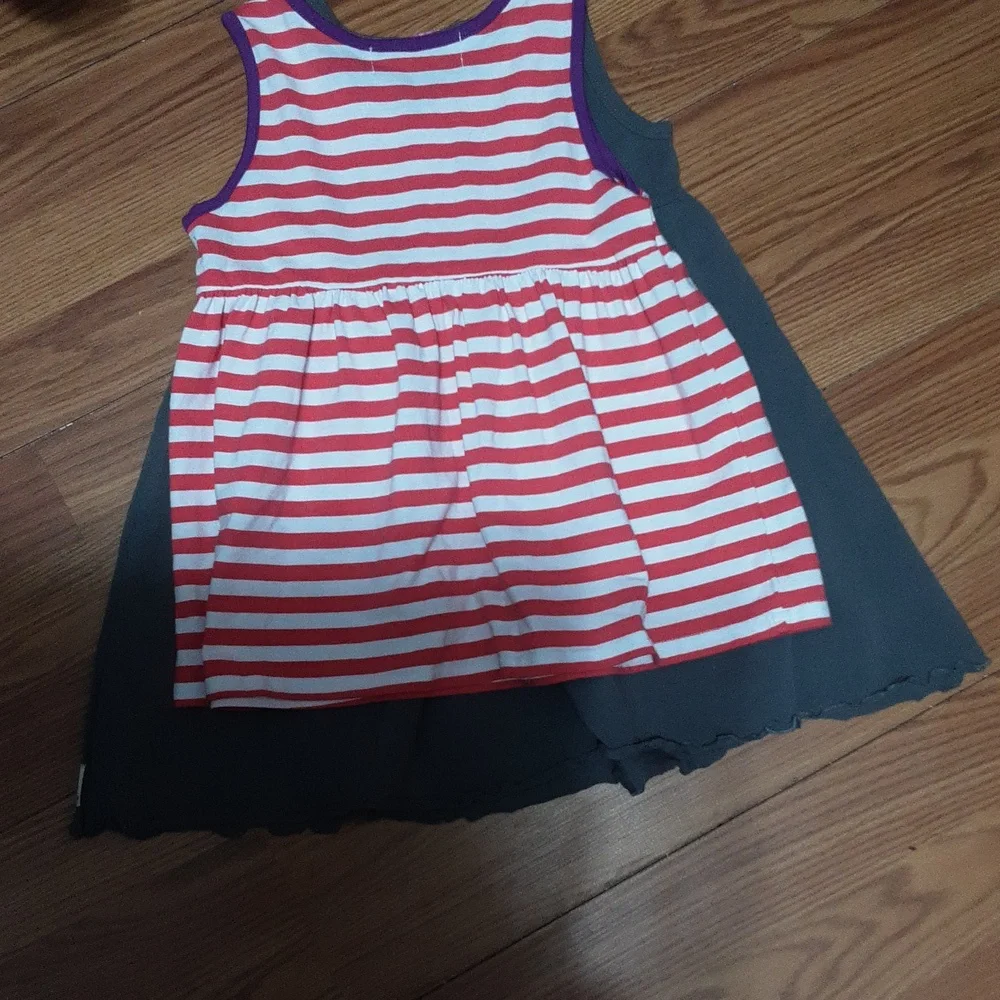RUFFLE GIRL Striped Red and‎ Purple Dress with Purple Ruffle Shorts